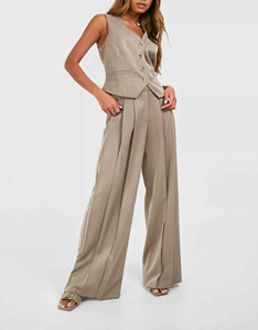 Pantalones Elegantes de Pierna Ancha para Mujer, Cintura Alta, Plisados, Largos, Holgados, de Color Sólido, con Botones Delanteros, Transpirables y de Secado Rápido - Product Image 3