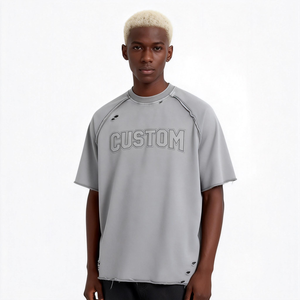 T-shirt surdimensionné pour homme en coton délavé à l'acide, col rond, style streetwear décontracté, tendance du marché américain - Product Image 3
