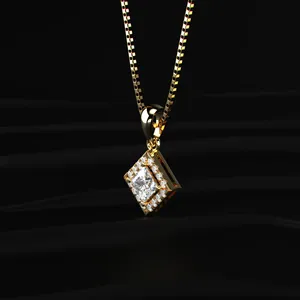 Collier pendentif halo de luxe en or avec diamant de laboratoire de qualité supérieure, couleur D-E, clarté VVS-VS, taille princesse, certifié IGI, 0,5 CT-1 CT. - Product Image 3