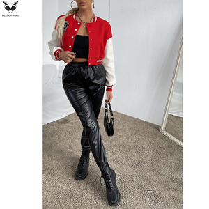 Customized Made <b>Red</b> White Letter B Varsity Jacket Full Sleeve Turn Down Collar Short Length Autumn Wear Women's Jackets - Product Image 5
