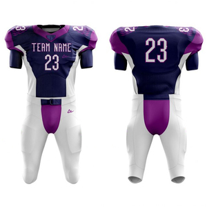 American Football Jersey <b>Men's</b> Sublimated 23 Team Name Purple <b>White</b> V-Neck Short Sleeve Fitted Uniform Elastic Waist <b>Pants</b> - Product Image 1