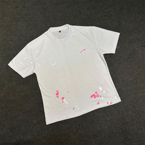 Camiseta de Hombre de Primera Calidad, Impresión Digital, 100% Algodón, Estilo Urbano, Azul con Puntos Blancos, Diseño Sólido, Manga Corta, Cuello Redondo - Product Image 2