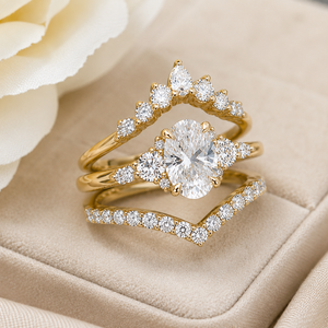 Luxury Rose Gold Plated Oval Cut Gemstone Bridal <b>Ring</b> Set <b>Crown</b> Chevron Wedding Engagement Stackable <b>Ring</b> for Women Party Gift - Product Image 2