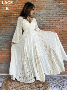 Robe longue maxi femme 2026 à col en V profond, entièrement volantée, style bohème, blanche, tricotée, à plusieurs niveaux, pour la plage, sexy, à manches évasées - Product Image 4