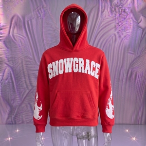 Sudadera con Capucha Roja Snowgrace, Oversize, de Forro Polar, Informal, Unisex, para Invierno, con Diseño de Llamas Estampadas - Product Image 3