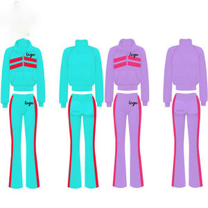 ชุดเซ็ต Y2K สำหรับผู้หญิง ชุด 2 ชิ้น ผ้ากำมะหยี่ สีตัดต่อ ฮู้ดดี้และแจ็คเก็ต กางเกงขายาว โลโก้สั่งทำ ชุดวอร์มประดับเพชร เสื้อผ้าผู้หญิง - Product Image 5