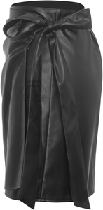 Minifalda de cuero de cintura alta para mujer, de color liso, con lazo, sexy, elástica, para todas las estaciones. - Product Image 2