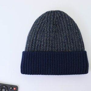 Bonnet tricoté unisexe, couleur unie, bord contrastant, chaud pour l'hiver, décontracté, fait main, en acrylique extensible, taille 56-58CM - Product Image 1