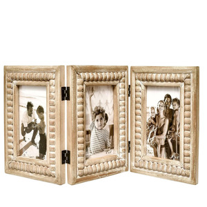 Handmade Creative Modern Mango Wood 3-Photos Folding <b>Collage</b> <b>Frame</b> Decorative Beads Unique Picture Direct Factory Supply Price - Product Image 1