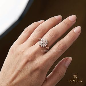 Luxury Sparkly Round Cut Diamond Cluster <b>Ring</b> Lab Grown With 18K Solid Gold Fine Promise Jewelry Gift <b>For</b> <b>Girlfriends</b> - Product Image 6