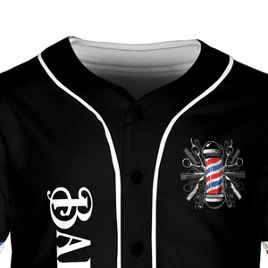 Nueva llegada: Ropa de trabajo para barberos, camisa con sublimación de logotipo personalizado, bata lavable, camiseta de béisbol, camiseta de barbero para el trabajo. - Product Image 5