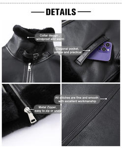 Chaqueta de Cuero Genuino para Mujer, Estilo Racer, Color Sólido, Cierre de Cremallera, Forro de Sherpa, Ropa de Abrigo para Otoño e Invierno, Largo Regular, Manga Larga - Product Image 5