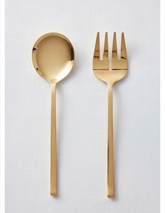 Ensemble cuillère et fourchette en acier inoxydable plaqué or, poli miroir, manche long, design minimaliste, compatible lave-vaisselle, pour hôtel - Product Image 1
