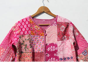 Cotton Women's <b>Quilted</b> <b>Jacket</b> Block Printed Boho Style Handmade Breathable Woven Stripe <b>Jacket</b> Bulk Product - Product Image 2