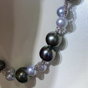 Conjunto de Joyería de Moda Japonesa Importada, Cadena de Perlas de Agua Dulce Gris Platino de Alta Calidad, 3-12 mm, Casi Impecable - Product Image 4