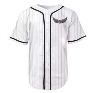 Custom White Pinstripe Baseball Jersey Unisex Short Sleeve Button <b>Down</b> Breathable Polyester Adult Sports Apparel - Product Image 2