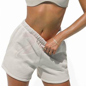 Nuevos shorts de moda para mujer, color gris claro, cintura alta, de tela terry, con bolsillos, cintura elástica, informales, de punto, transpirables y ajustados. - Product Image 5