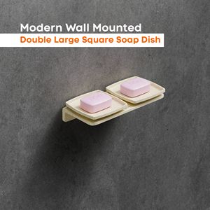 Support mural métallique double pour porte-savon carré grand format, double porte-savon en verre pour design de salle de bain contemporain, accessoires de salle de bain - Product Image 2