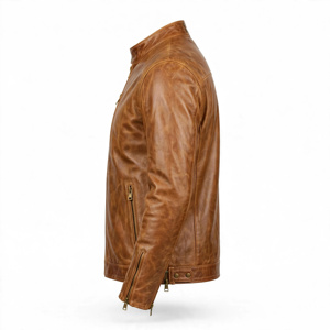 Men's <b>Brown</b> Polyester Quilted Jacket Stand Collar Zipper Closure Regular Fit Winter Solid Color Casual Style Breathable <b>Fleece</b> - Product Image 5