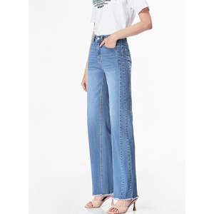 2025 femmes High Street Style XL taille jambe large taille haute Stretch ourlet brut Denim pantalon respirant Zimbaplatinum crayon - Product Image 5