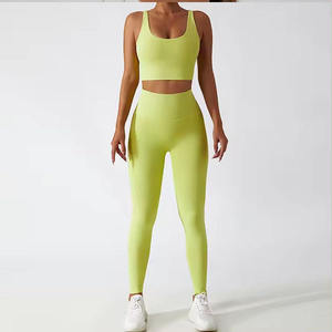 Red 2 Piece Yoga Set Scoop Neck Racerback Sports Bra High Waist <b>Leggings</b> Seamless <b>Mesh</b> Cut-Out Breathable Spandex Polyester - Product Image 2