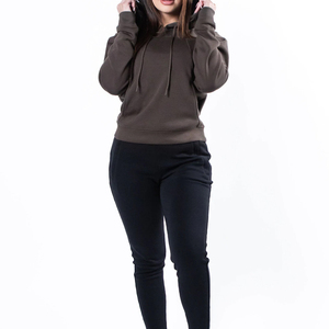 Sweat-shirt à capuche court pour femme, couleur personnalisée, broderie, couleur unie, manches longues, coton, fibre de bambou, tricoté, hiver - Product Image 1