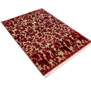 พรมไหมเปอร์เซียลายดามัสก์ถักมือ ลายดอกไม้หรูหราแบบอาหรับสีแดงและสีทอง - Product Image 2