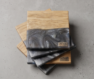 <b>Square</b> <b>Black</b> Resin And Walnut Wood Coasters Perfect For Home Hotel <b>Coffee</b> Tea Wine Tableware Accessory And Elegant Dining - Product Image 1
