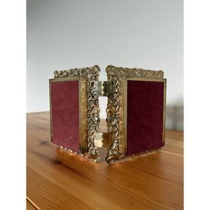 Brass Tri-Fold Mirror <b>Frame</b> <b>with</b> Embossed Floral Design Tabletop Rectangular Reflective Metal <b>Frame</b> - Product Image 6