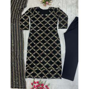 Women's Embroidered Party Wear Top Bottom and Dupatta <b>Set</b> - Product Image 3