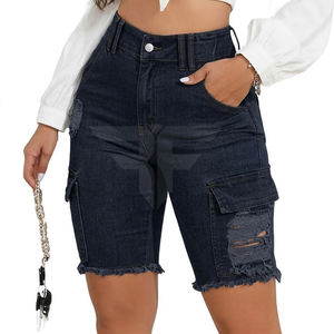 Shorts en jean noir clair déchirés avec ourlet effiloché, style streetwear d'été, shorts en jean usés, vente en gros - Product Image 1