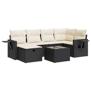 Conjunto de sofá de jardín de ratán blanco crema y negro con cojines, 6 plazas, muebles de exterior, diseño contemporáneo - Product Image 2