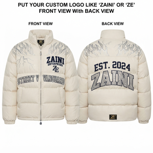 180 GSM Premium Woven Polyester <b>Men</b> Puffer <b>Jacket</b> White Quilted Panel Custom Chenille Embroidery Logo ODM OEM - Product Image 1