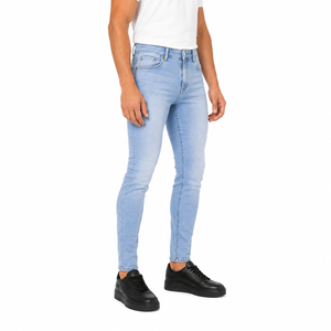 Jeans de Mezclilla para Hombre, Corte Slim Fit, Color Azul Claro, Largo Regular, Algodón Lavado, Casual, Transpirable, Cintura Media, Cierre de Cremallera, Estilo Pencil - Product Image 2