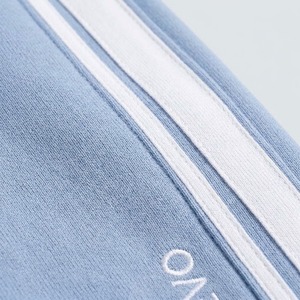<b>Men's</b> Light Blue Cotton Bermuda <b>Shorts</b> With <b>White</b> Side Stripes Drawstring Waist Casual Wear Relevo Logo - Product Image 5