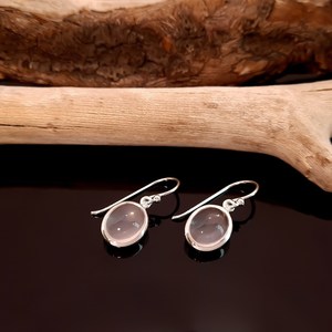 Natural Rose Quartz <b>Earrings</b> 925 Sterling <b>Silver</b> Pink Gemstone Oval Cabochon Handmade Jewelry Gift For Women - Product Image 3