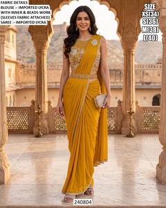 Sari élégant violet pour femme, longueur ras du sol, avec chemisier perlé, idéal pour les mariages, de Shree Krishna Textiles, infroissable - Product Image 3