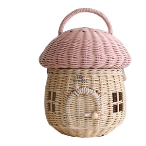 Décor à la maison style Boho panier artisanal rose champignon maison en forme de rotin panier de rangement décoratif en osier sac enfants mignon poupée - Product Image 1