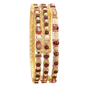 Juego de Brazaletes Meenakari Chapados en Oro Jewelemarket con Piedras Pota y Perlas 10575599GR_2.4, Modernos y Elegantes - Product Image 2