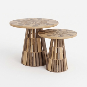 Table basse ronde en bois massif, moderne et mobile, table d'appoint, brun naturel, meubles de salon - Product Image 1