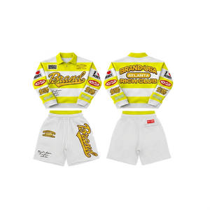 Ensemble polo et short streetwear pour homme en coton tricoté, tenue décontractée d'été avec impression de logo - Product Image 2