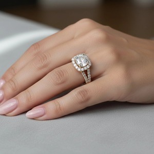 แหวนหมั้นทองคำขาว 14K ประดับเพชรทรงกลมแบบ Halo Split Shank น้ำหนัก 2.05 กะรัต (TDW) - Product Image 6