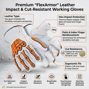 Gants de travail anti-choc en cuir de chèvre blanc, robustes, avec protection en caoutchouc TPR orange, gants de sécurité mécanique - Product Image 6