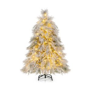 Albero di Natale Artificiale Abete Pre-Illuminato con Effetto Neve e Luci LED Bianco Caldo, Pieghevole 4.5/6/7 Piedi - Product Image 1