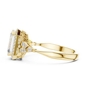 Bague de fiançailles en or jaune 14K 18K avec halo pavé de diamants de laboratoire taille émeraude, certifiée IGI DEF VVS, bijoux fins en gros - Product Image 5