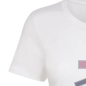 เสื้อยืดผู้หญิงสีขาว แขนสั้น พิมพ์ลายกราฟิก ตัวอักษรประสานกัน คอกลม สวมใส่สบาย น้ำหนักเบา แฟชั่นลำลองสำหรับทุกวัน - Product Image 4