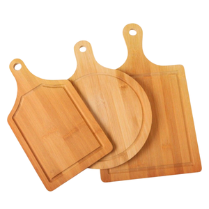 Tabla de pizza redonda de madera natural premium con asa, pala para cortar y hornear, tabla de cortar ecológica para cocina. - Product Image 6