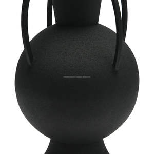 Vase à fleurs à 4 poignées demi-rondes à texture noire avec base ronde Décoration de table et décoration de cuisine Vase en fer pour salon et salle à manger - Product Image 3