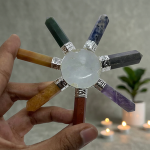 Générateur d'énergie naturelle 7 chakras avec pyramide de cristal et 7 pointes de crayon en pierres précieuses pour la guérison, la méditation et la décoration Reiki - Product Image 1