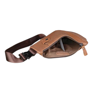 Sac de poitrine tendance au design unique, esthétique luxueuse, en cuir véritable, grande capacité, fermeture éclair, sac de voyage facile pour homme - Product Image 3